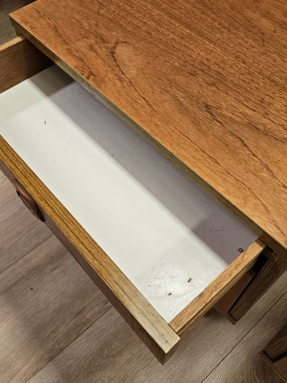 Set of 2 Teak Veneer Nightstands Nightstand Cabinet Drawer, Wood, Brown (photo 6 of 12)