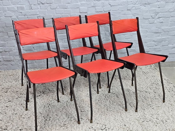 Image 1 of Sedie da pranzo italiane di design di metà secolo, produzione Brianza, set di 6, Italia, fine anni '50