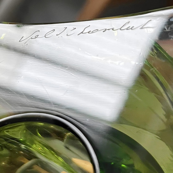 Image 1 of Lampada da tavolo in cristallo verde di metà secolo, Val Saint Lambert, anni '50