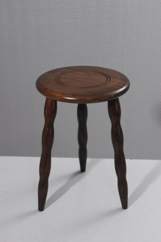 Image 1 of Vintage brutalistische driepootkruk in de stijl van Charles Dudouyt, 20e eeuw.