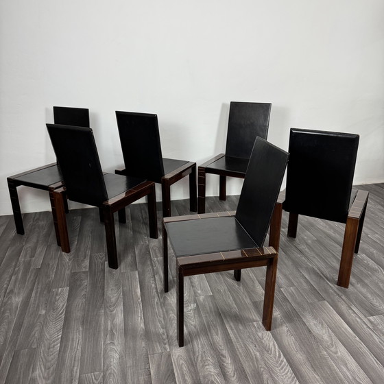 Image 1 of Ensemble de 6 chaises de salle à manger en palissandre de style Mid-Century, inspirées des créations d'Afra et Tobia Scarpa.