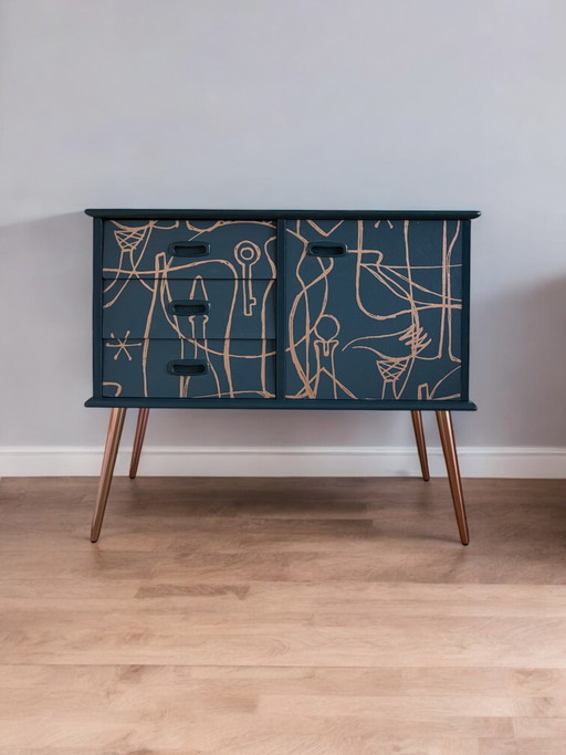 Vintage Sideboard in Blue and Copper – dressoirs, Wood (photo 2 of 9)