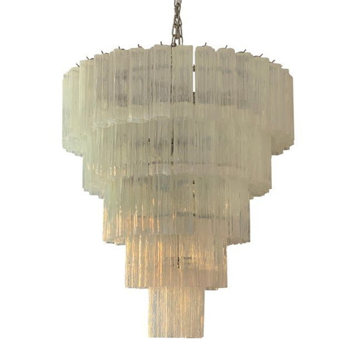 Lámpara de araña contemporánea de cristal de Murano Opalino “Tronchi” en estilo Venini