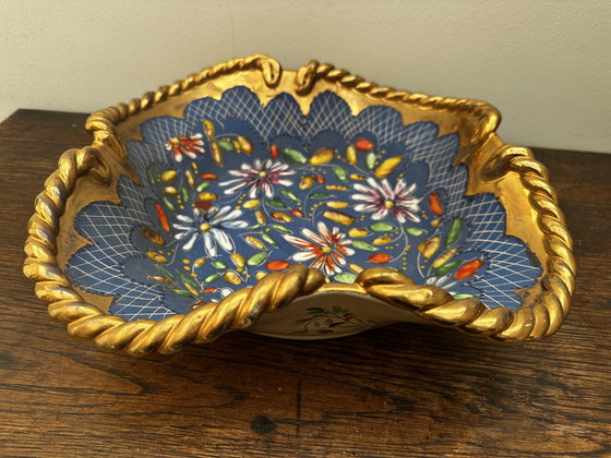 Image 1 of Corbeille / Centre de table en faïence Belge de Quaregnon signé Hubert Becquet 