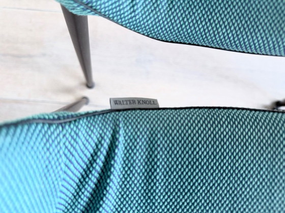 Set of 4 Walter Knoll Liz Dining chairs (Claudio Bellini), Textile, Metal, Turquoise (photo 4 of 13)