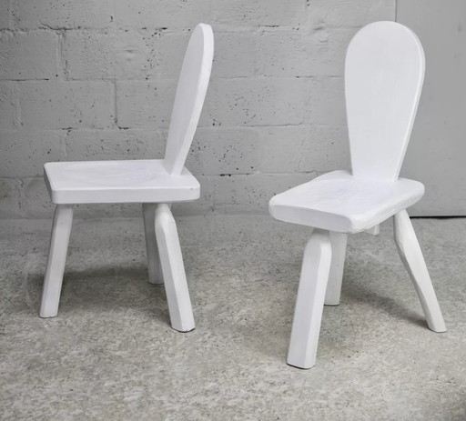 2x Chaises Tripodes, Assises à la Gouge, Brutalistes