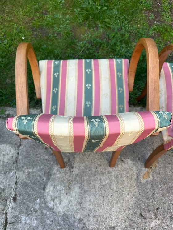 Paar Bridge fauteuils jaren 50 – Gebogen hout – Kuipstoelen, Canvas (photo 4 of 15)
