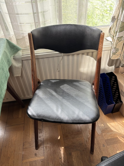 4 Asko Chairs and Table by Louis Van Teeffelen – eetkamerset, Wood, Skai