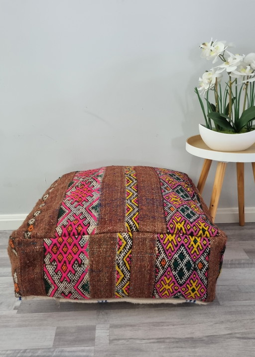 Kilim vintage pouf, moroccan pouf