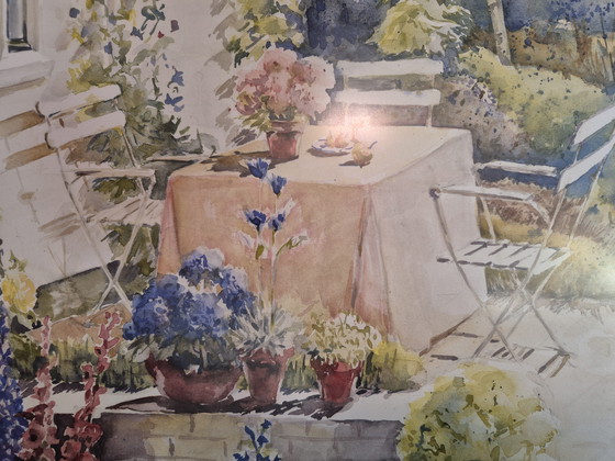 Image 1 of Grande aquarelle romantique signée, dans un magnifique cadre.
