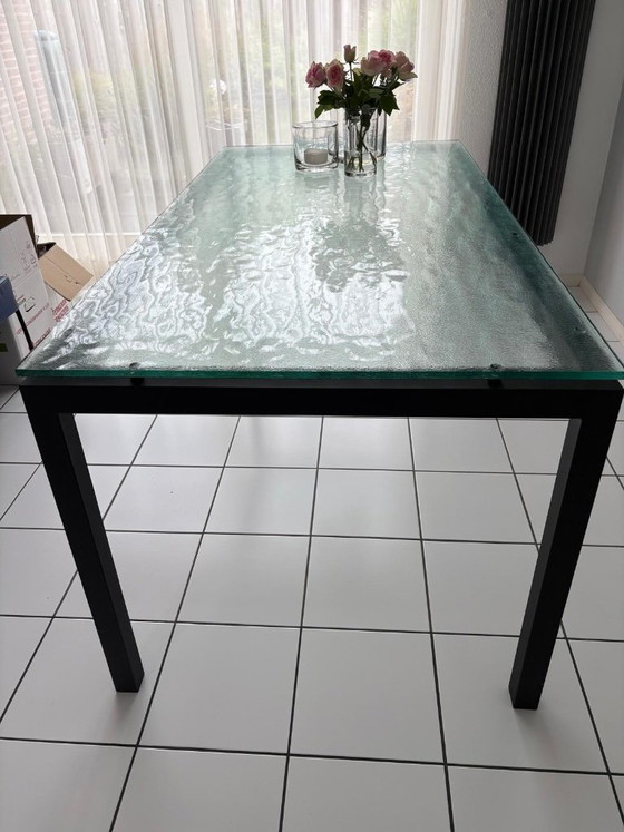 Rectangular table with glass top and metal base 180x90, Dining tables, Transparent, Modern (photo 6 of 7)