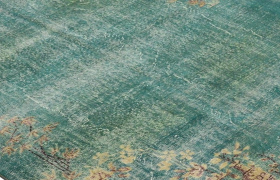 Vintage Turkish Overdyed Rug 261x162 Cm – Teal Handknotted Wool Carpet With Distressed Floral Design (photo 7 of 12)