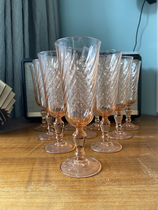 Bicchieri da champagne vintage Luminarc Rosaline Pink Swirl dalla Francia