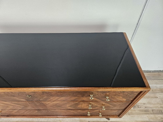 Image 1 of 1950s chest of drawers with glass top, maple workmanship and brass knobs