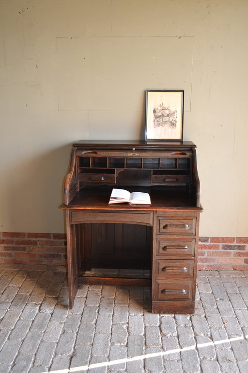 Antique Oak Wooden Shutter Desk, Secretaire