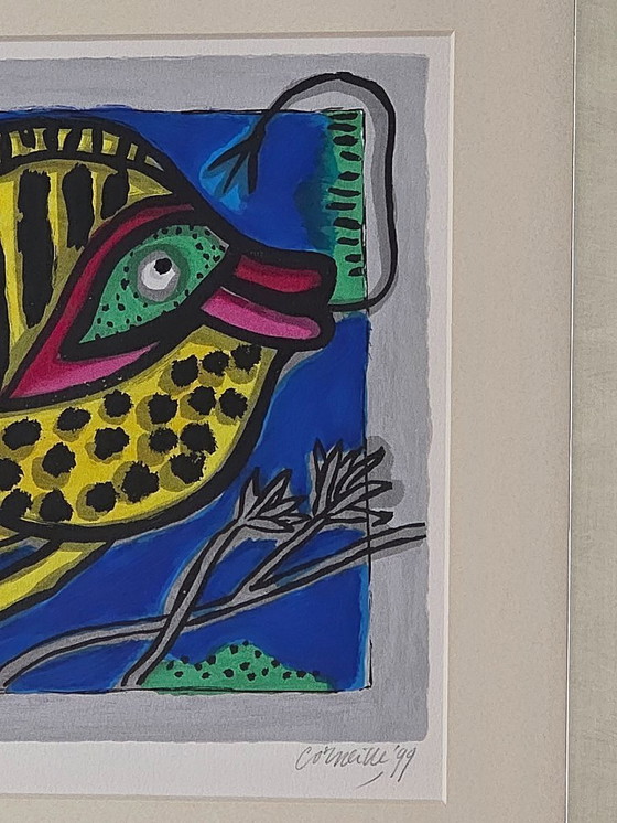 Image 1 of Corneille - Poisson Surrealiste sur Bleu - E.A - 1999 - Firmato a mano