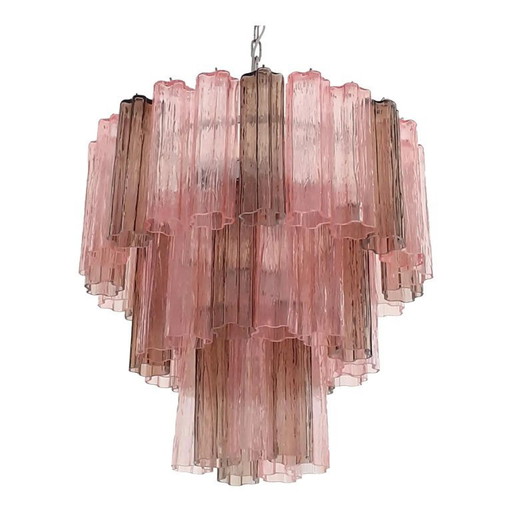 Lustre contemporain en verre de Murano avec verre fumé et verre rose Tronchi