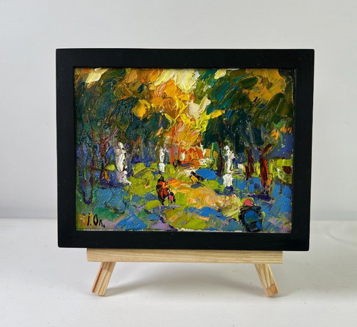 Original Oil Painting Summer Trees Landscape Alley in the park