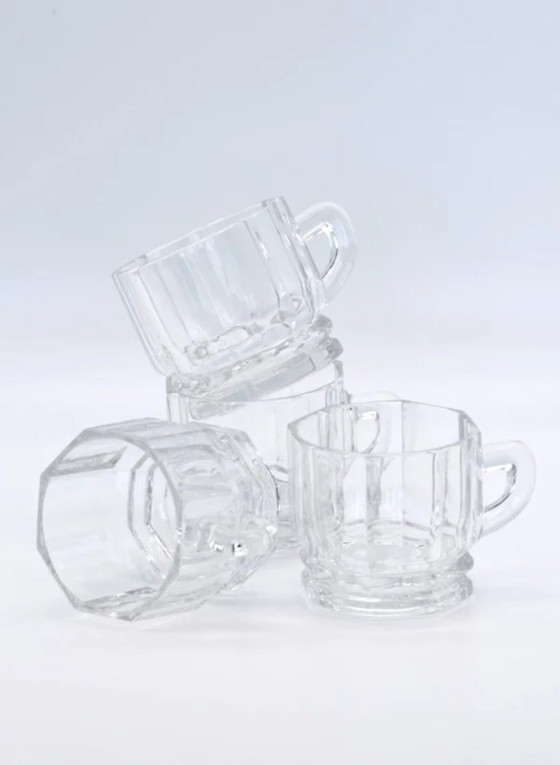 Image 1 of Set di 4 tazze da tè Walther in cristallo esagonale vintage - anni '70