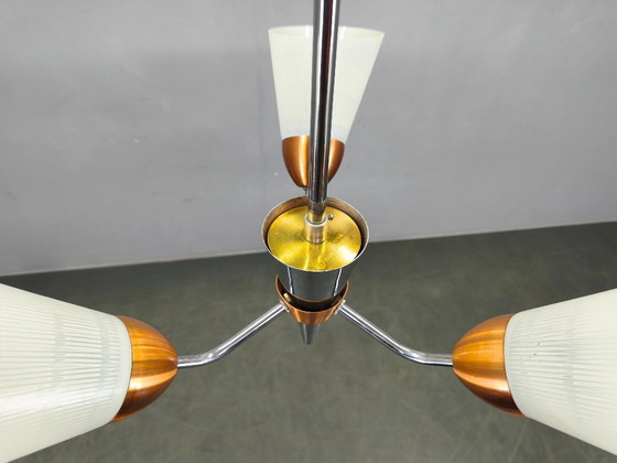 Image 1 of Mid-Century Pendant Light, Copper and Chrome, Czechoslovakia, 1970s
