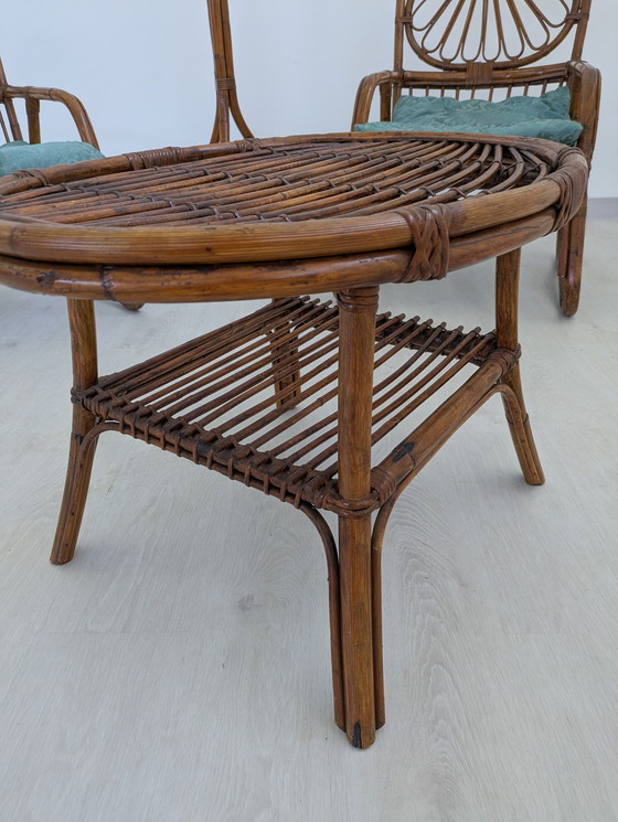 Image 1 of Salon en bambou - Fauteuils, table basse et porte-manteau - Vintage