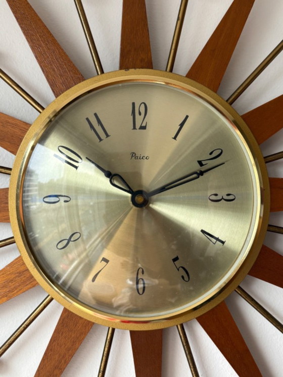 Image 1 of Beautiful Paico starburst or sunburst vintage wall clock 60s