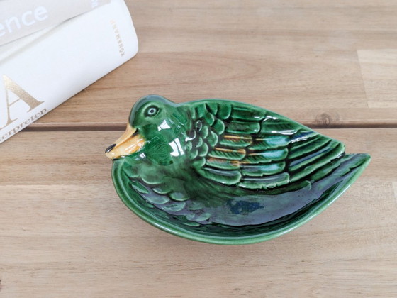 Vintage Green Barbotine Majolica Duck Dish, Sculptural Ceramic Soap Dish Trinket Tray – Bowls (photo 9 of 11)