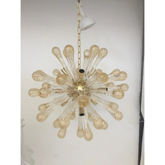Image 1 of Lustre Sputnik en verre de Murano avec pampilles dorées et structure en métal