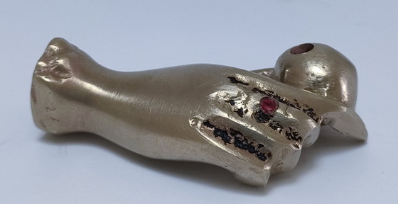 Image 1 of Fermacarte a mano in bronzo, portapenne vintage