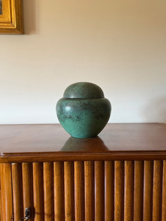 Image 1 of Art Deco groene vaas / potiche Ikora serie, Paul Haustein, WMF Duitsland ca. 1925
