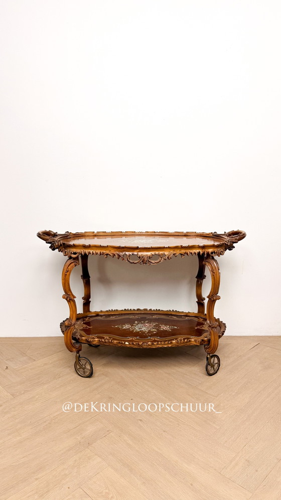Vintage barok serveerwagen bar cart, Hout, Meerdere kleuren (foto 3 van 7)