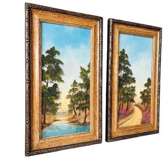Image 1 of Set of vintage forest oil paintings trees landscape
