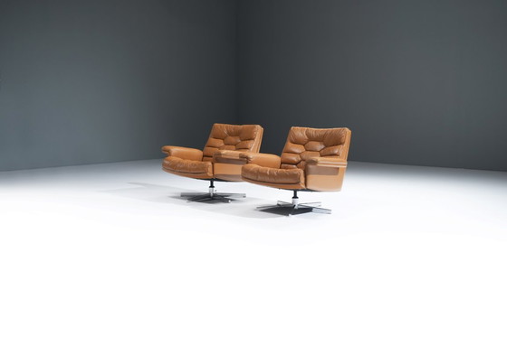 Image 1 of Schitterende DS-P lederen draaistoelen van Robert Haussmann - De Sede Swiss