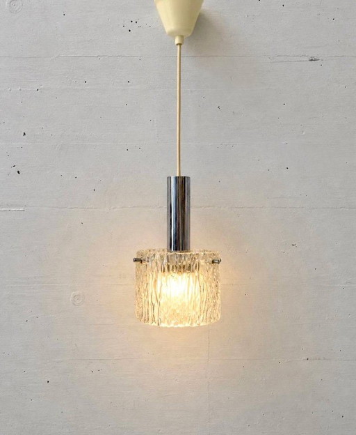 Suspension vintage Kaiser Leuchten en verre texturé et chrome, années 1970 – plafondlampen, Glass (photo 2 of 10)