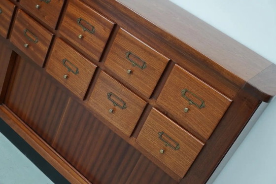 Image 1 of Vintage Nederlandse hardhouten winkel- / apothekers- of archiefkast, midden 20e eeuw