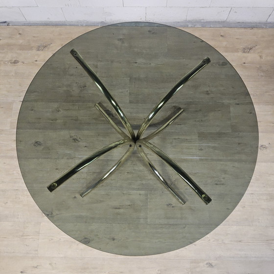 Image 1 of Vintage dining table set with chairs Gastone Rinaldi 70s brass (1970s) mid-century design (Italian design) Hollywood Regency