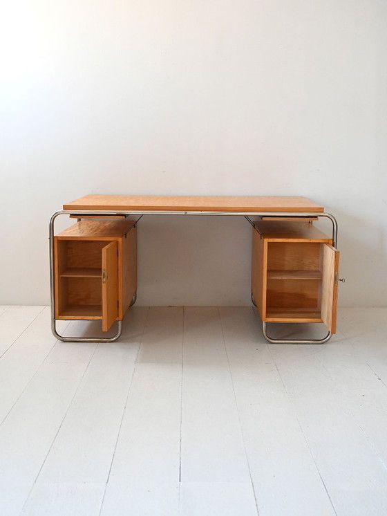 Image 1 of Skandinavischer Schreibtisch aus Birke und Stahl von Mücke & Melder, 1930er Jahre