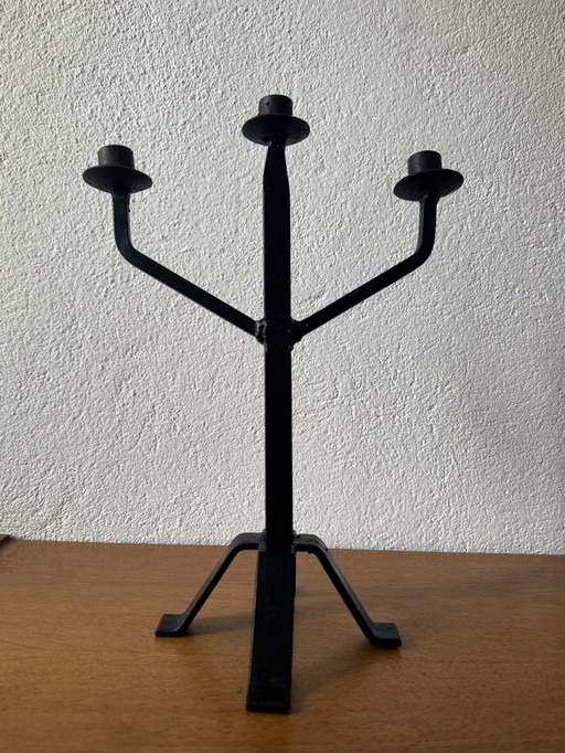 Brutalist wrought-iron candlestick signed 1960s