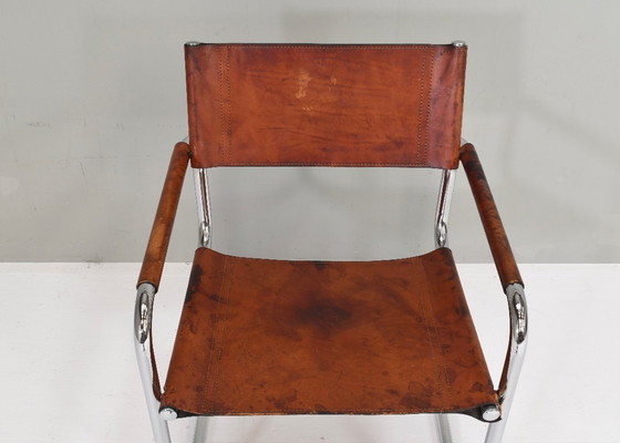 Image 1 of Chaise Mart Stam S34 en chrome et cuir selle par Fasem – années 1970
