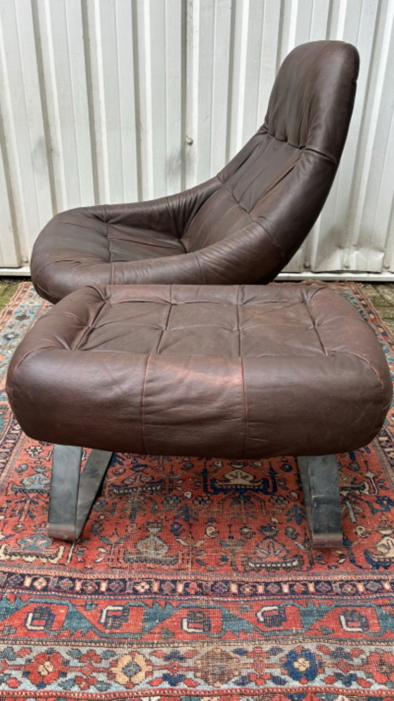 Image 1 of Mid-century leather armchair with ottoman