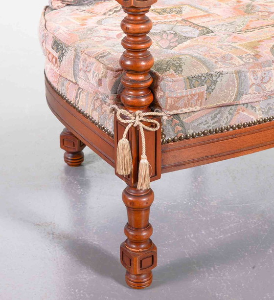 Image 1 of Giorgetti Gallery Collection Chaises longues en bois sculpté à la main avec tapisserie en gobelin, ensemble de 2. Italie, 1975.