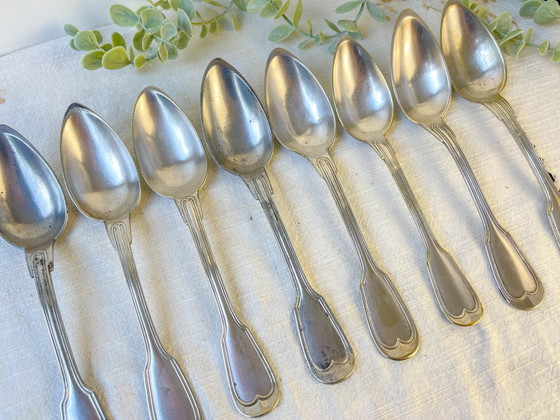 Lot de 8 cuillères à soupe vintage en métal argenté – Accessoires de table, Retro (photo 5 of 14)