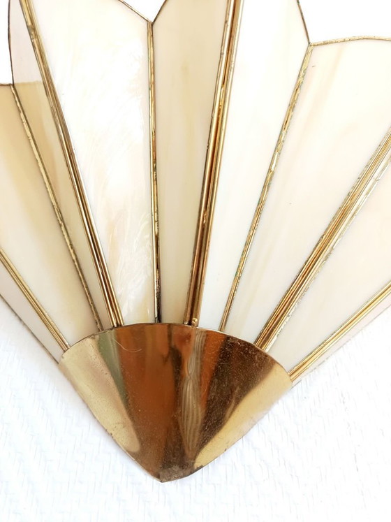 Image 1 of Applique éventail art déco en pâte de verre 