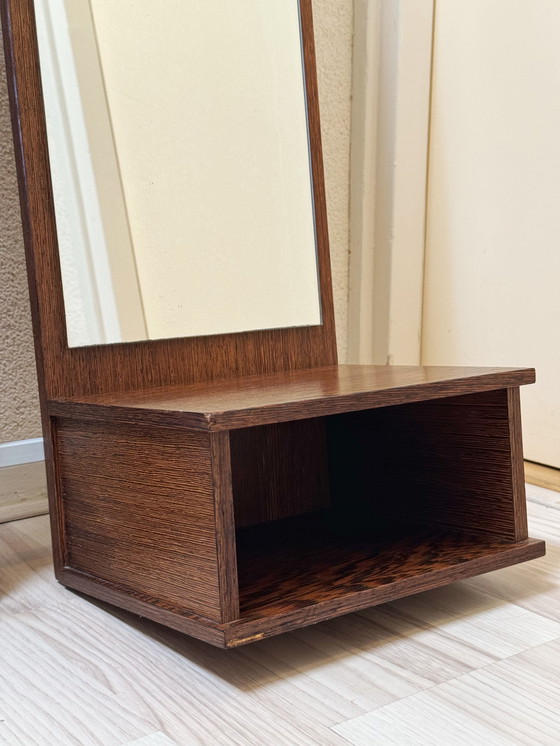 Image 1 of Vintage Retro Wooden Coat Rack with 24 Hooks, Mirror and Storage