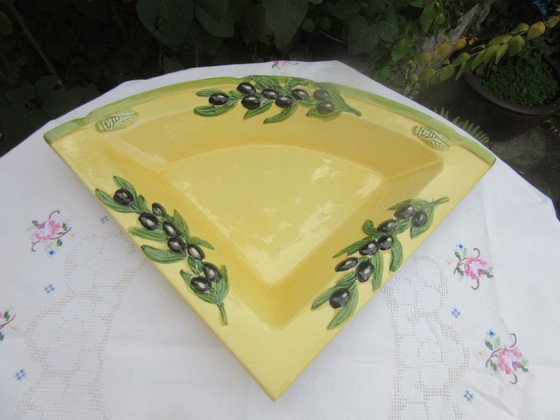 Oliva Rustica by Clay Art-EDW-Grote keramische driehoekige serveerschaal/bord vintage – Schalen, Ceramic (photo 5 of 11)