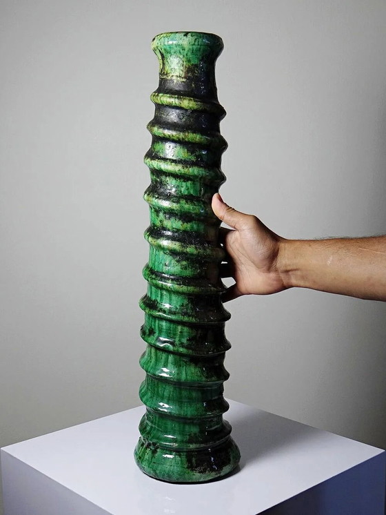 Large Tamegroute glazed terracotta Candle holder, Morocco, 1960s-1970s., Ceramic, Brown (photo 3 of 15)