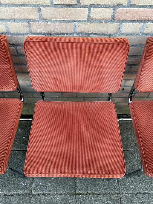 5 sedie in tessuto a coste con struttura tubolare cromata