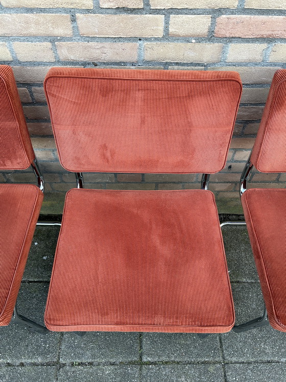 Image 1 of 5 sedie in tessuto a coste con struttura tubolare cromata