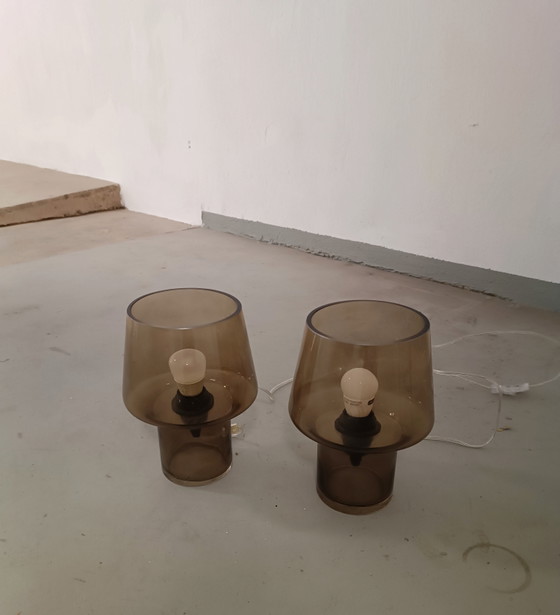 Image 1 of 2 x brown glass mushroom table lamps 