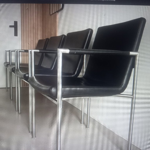 4 Design Gelderland 6650 black leather dining chairs